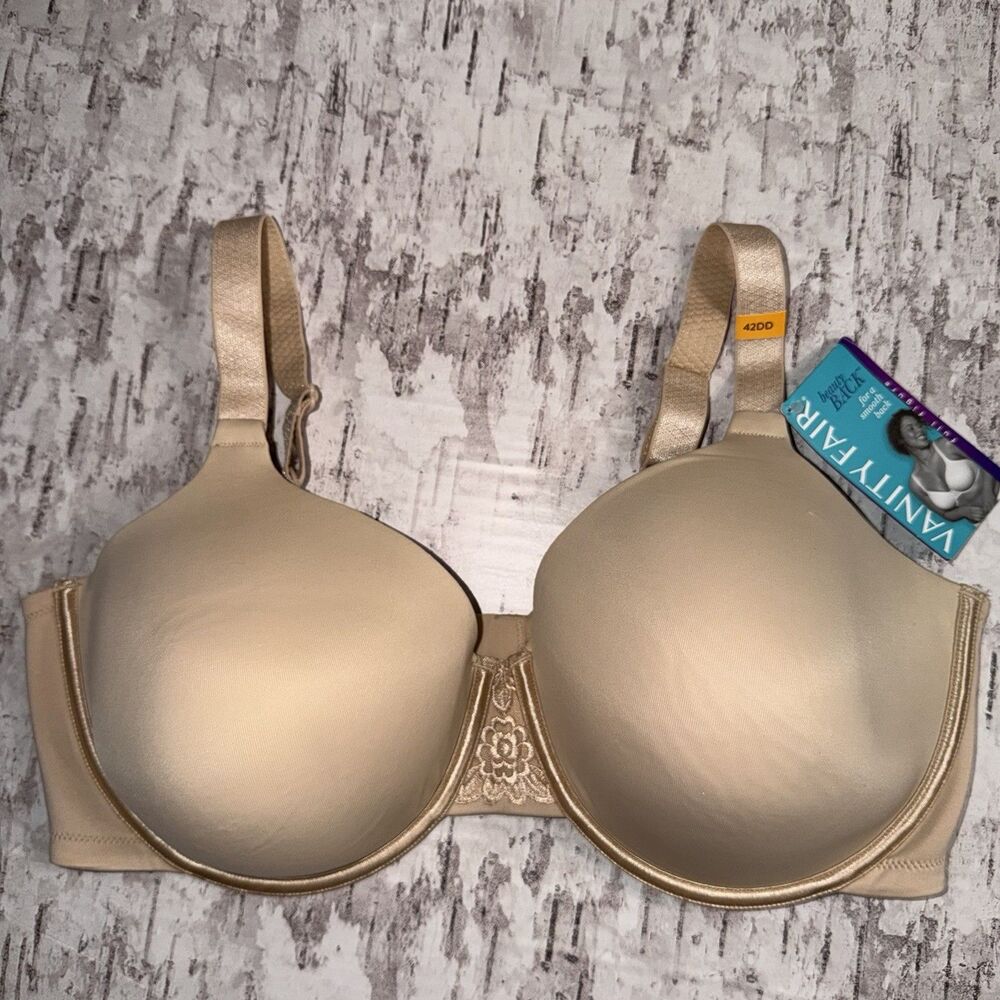 Vanity Fair Beauty Back Smoothing Bra Size 42DD Beige Nude Full Figure Contour